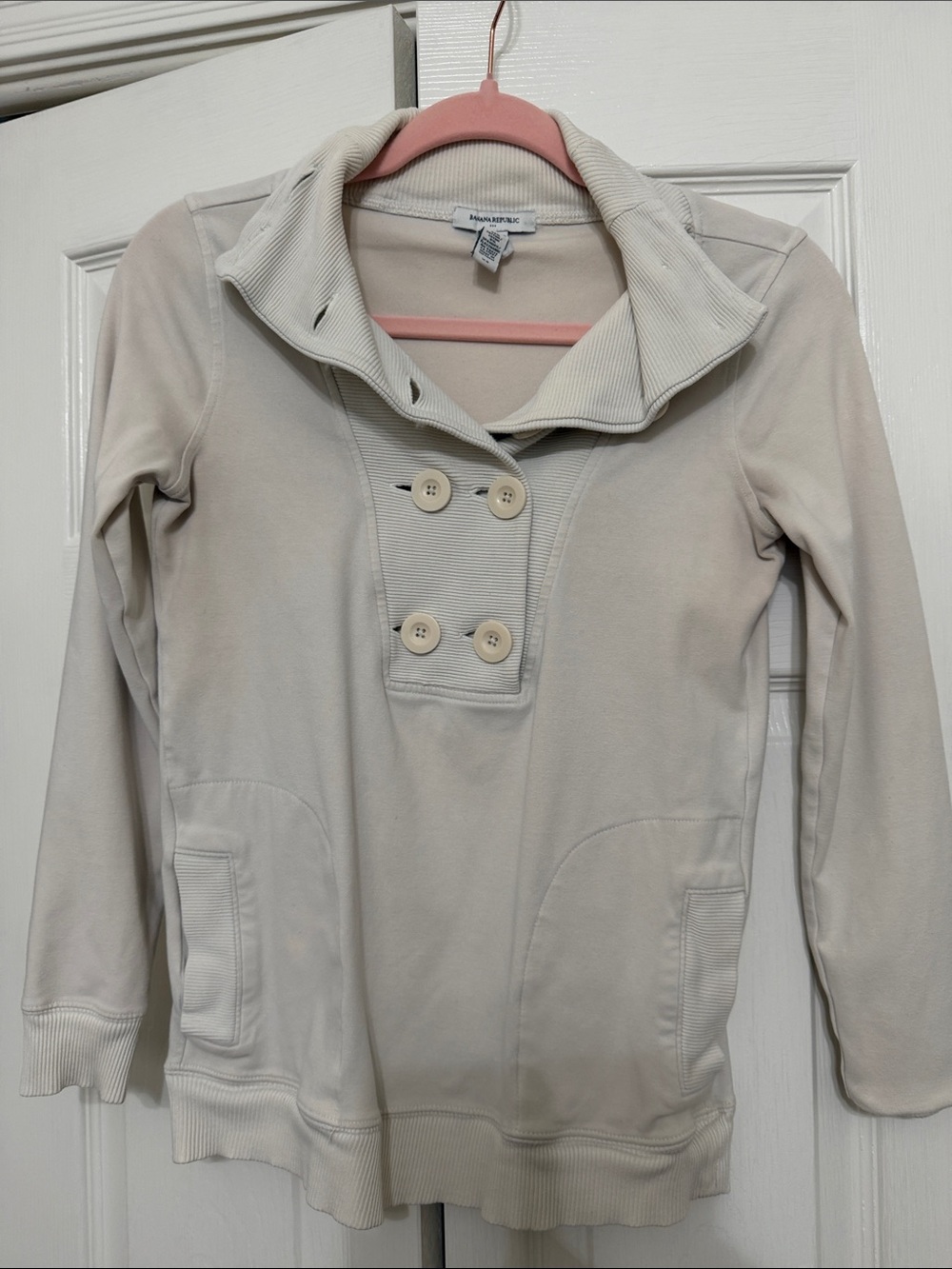 Banana Republic Cream Double-Button Utility Pullover Sweater